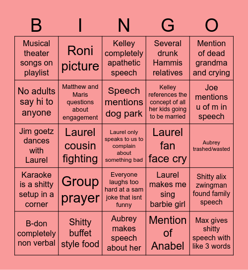 Laurel Wedding Bingo Card