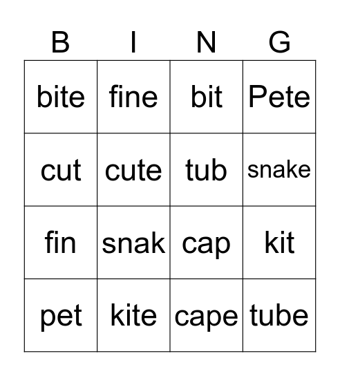 Magic Ee Bingo Card