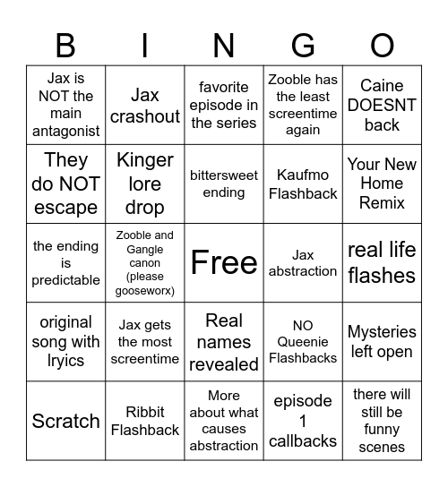 Episode 9 Bingo Card