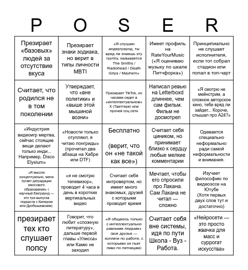 Нормис который пытается убедить что он не Bingo Card