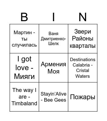 ВАЛЕРИЯ И АРТЕМ Bingo Card