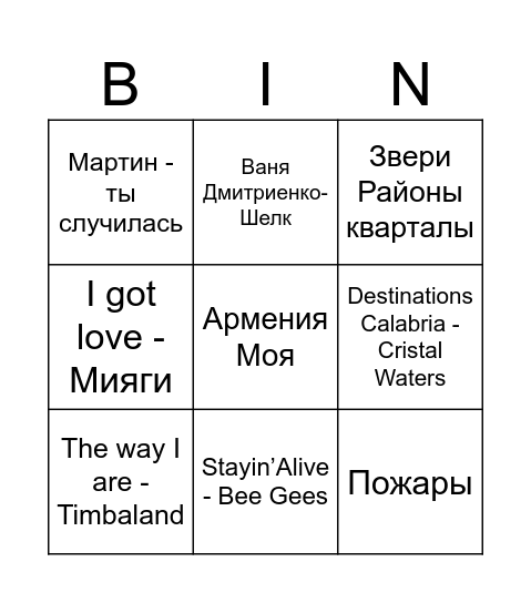 ВАЛЕРИЯ И АРТЕМ Bingo Card