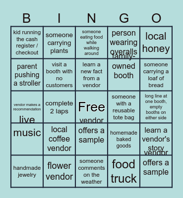 Farmers Market Bingo Card