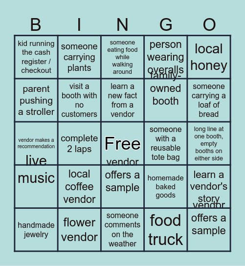 Farmers Market Bingo Card