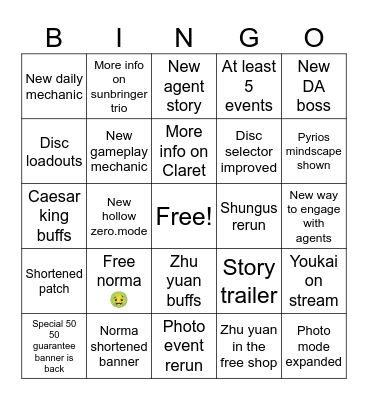 ZZZ 3.0 live stream prediction bingo Card