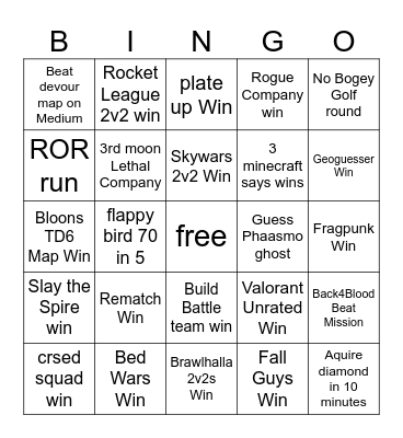 Challenge Bingo Card