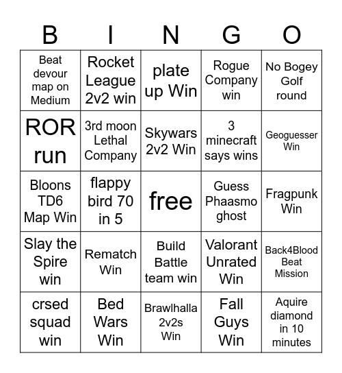 Challenge Bingo Card