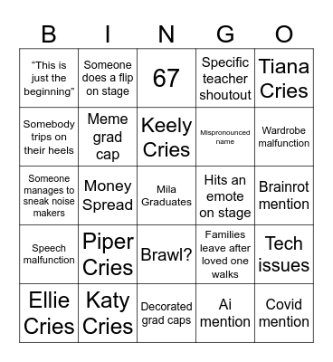 2026 Grad Bingo Card
