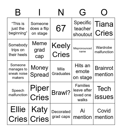 2026 Grad Bingo Card