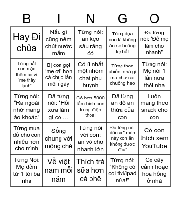 Super Moms Bingo Card