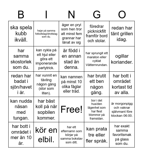 Nationaldagen 2026 Bingo Card