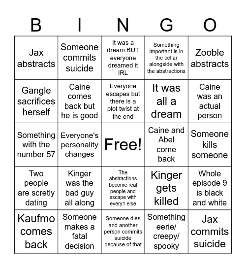 TADC Episode 9 Bingo Card