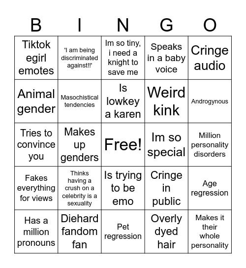Lgbtq cringe Bingo Card