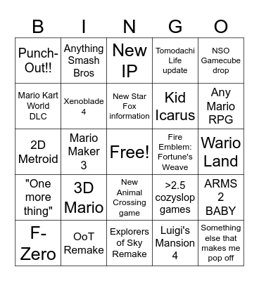 NINTENDO DIRECT JUNE - IT WILL HAPPEN TRUST Bingo Card