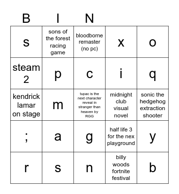 Untitled Bingo Card