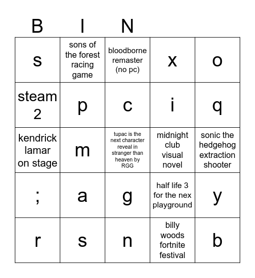 Untitled Bingo Card