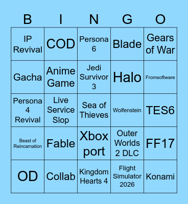 Xbox Showcase 2026 Bingo Card
