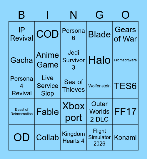 Xbox Showcase 2026 Bingo Card