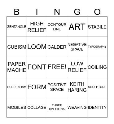 3D ART VOCABULARY FINAL REVIEW Bingo Card