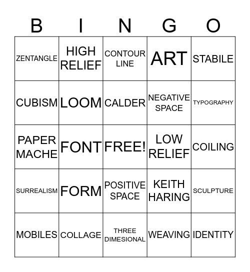 3D ART VOCABULARY FINAL REVIEW Bingo Card