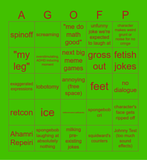 Modern Spongebob Bingo Card