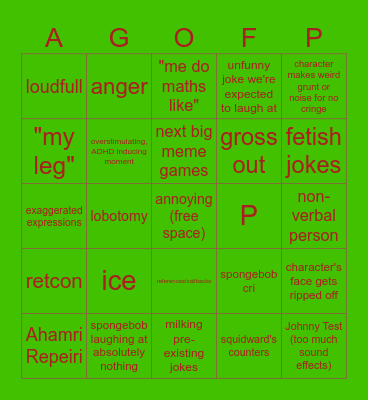 Modern Spongebob Bingo Card