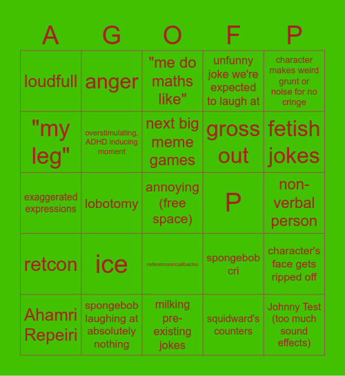 Modern Spongebob Bingo Card