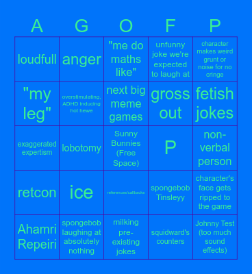 Modern Spongebob Bingo Card