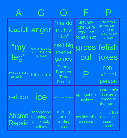 Modern Spongebob Bingo Card