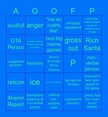 Modern Spongebob Bingo Card