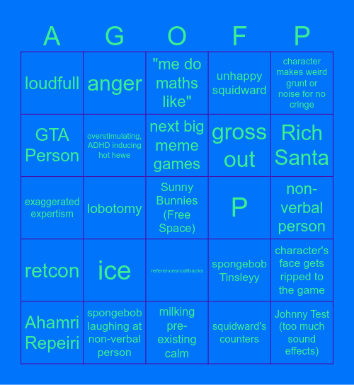 Modern Spongebob Bingo Card