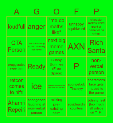 Modern Spongebob Bingo Card