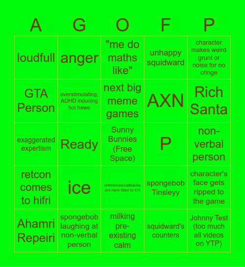 Modern Spongebob Bingo Card