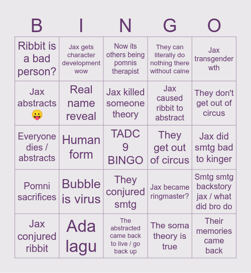 Tadc 9 bingo Card