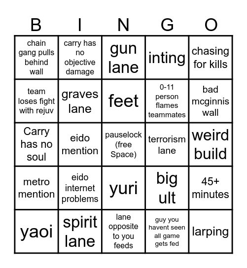 deadlock Bingo Card