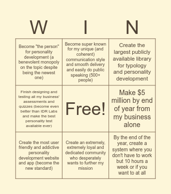 Expanded Goals Bingo Card