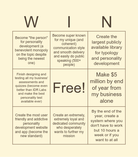 Expanded Goals Bingo Card