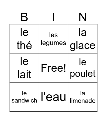 French food BINGO! Bingo Card