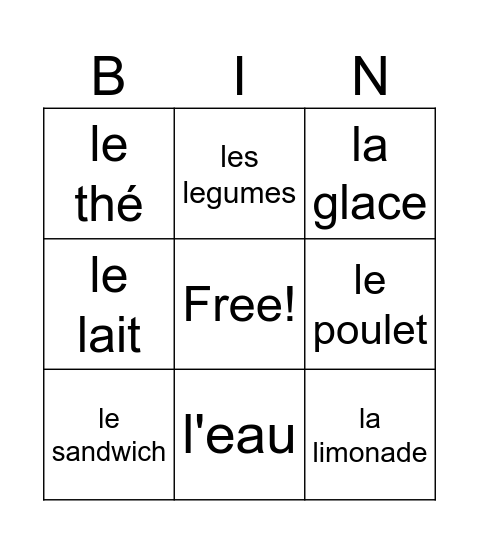 French food BINGO! Bingo Card