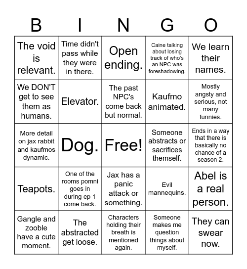 TADC the last act bingo card !! Bingo Card