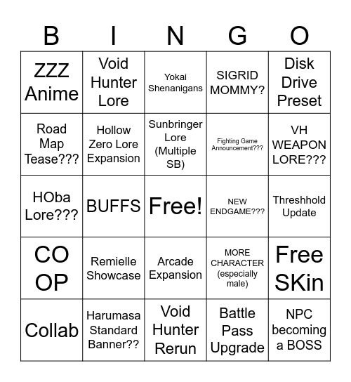 ZZZ 3.0 BINGO Card