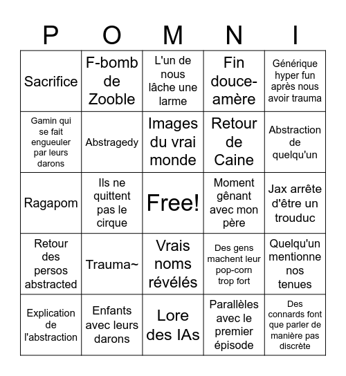 TADC : The Last Act Bingo Card