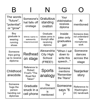 ACHS Graduation Ceremony Bingo Card