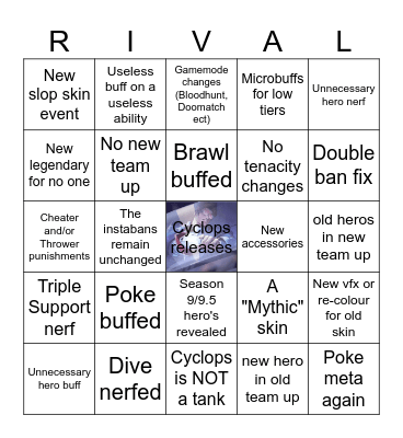 Marvel Rivals season 8.5 bingo Card