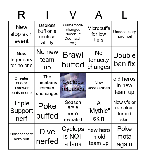 Marvel Rivals season 8.5 bingo Card