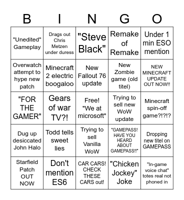 Xbox Live Bingo Card