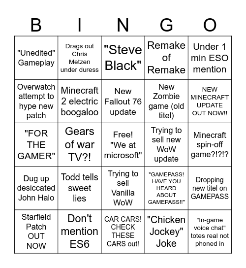 Xbox Live Bingo Card