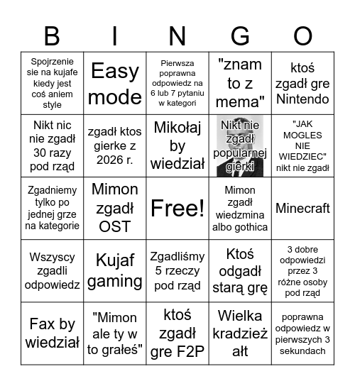Guessing game Bingo Card
