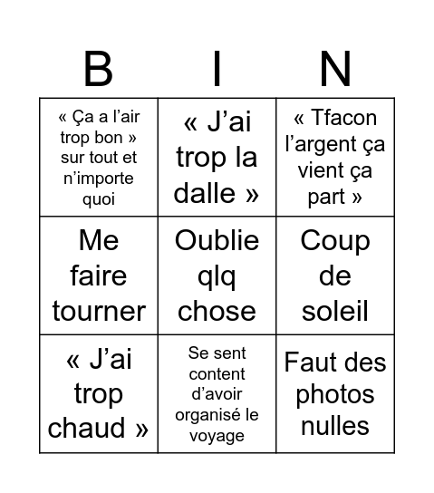 Grèce anniv Katia Bingo Card