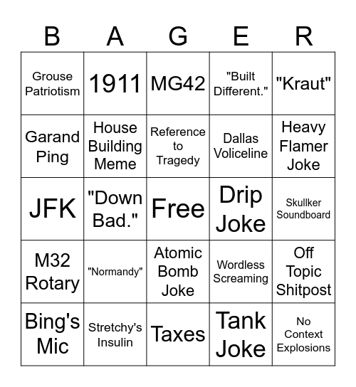 TheRussianBadger Bingo Card Bingo Card